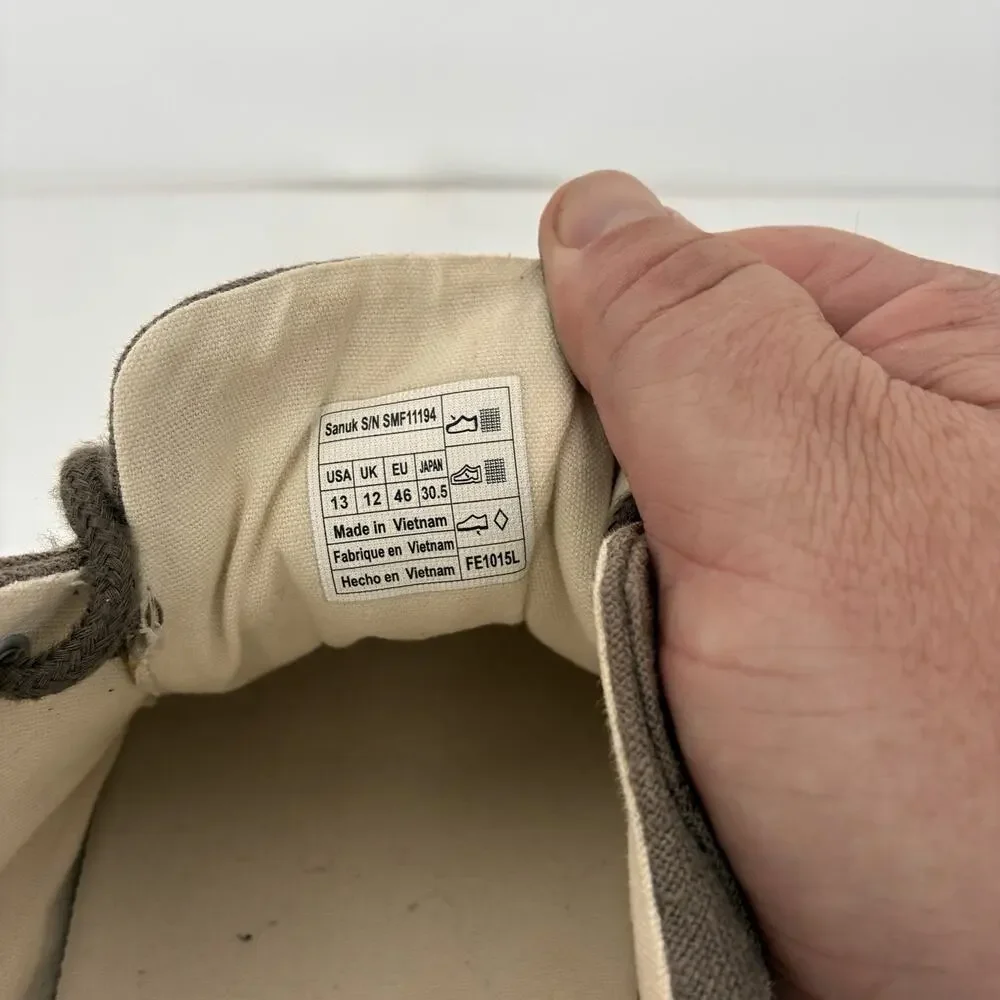 Sanuk Vagabond Brown Canvas Vegan Lace Up Loafers Slip On Shoes Mens Size 13